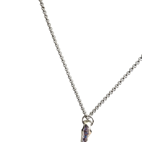 Silver Stainless Steel Turquoise Stone Cross Necklace Hammered 18" Chain Blue - Picture 4 of 4